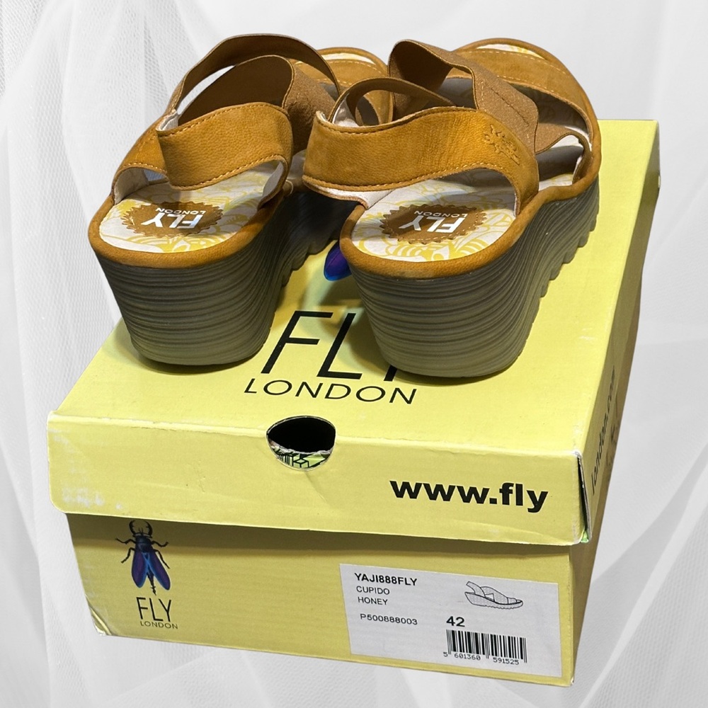 FLY London Women's Cupido Honey Wedge Heel Sandals size 42 New In Box - Picture 6 of 9